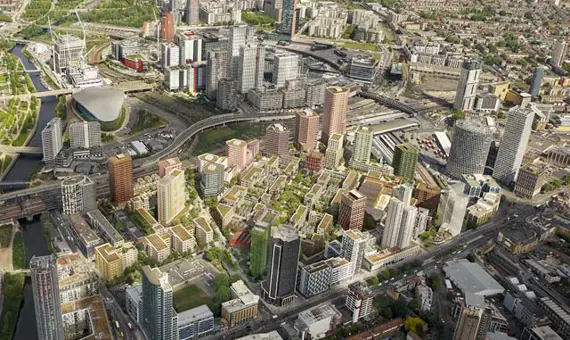 The Carpenters Estate regeneration, aerial image, Stratford, Newham. 