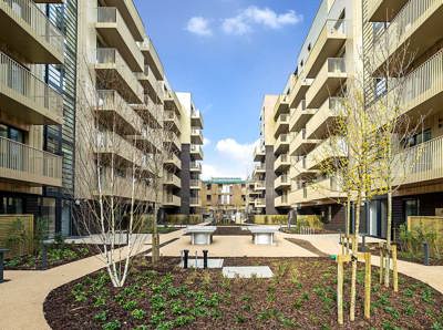 The Didsbury, East Ham, exterior and newly planted courtyard.