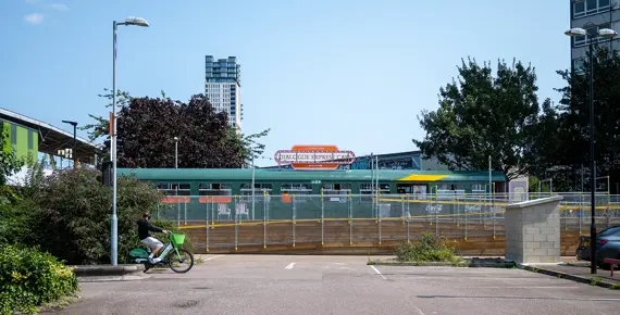 Dennison car park and the train carriage cafe