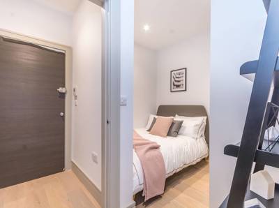 Cheviot House, Whitechapel, London E1, interior, bedroom, studio living