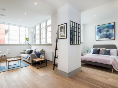 Cheviot House, Whitechapel, London E1, interior, open plan studio living