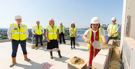 Populo Living and The Mayor of Newham – Rokhsana Fiaz (OBE), at the topping out ceremony, The Didsbury, East Ham, Newham. 