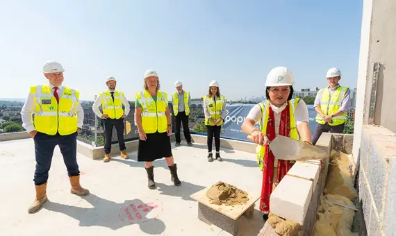 Populo Living and The Mayor of Newham – Rokhsana Fiaz (OBE), at the topping out ceremony, The Didsbury, East Ham, Newham.